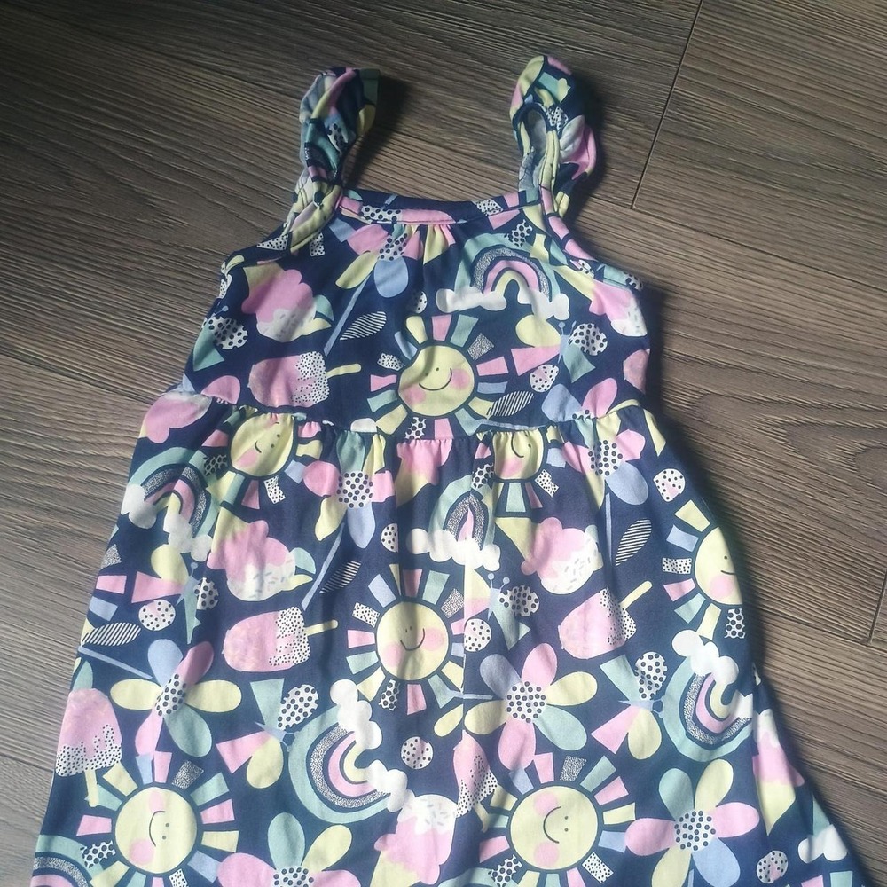 Picapino Girls 2T Navy Blue Sun Rainbow Ice Cream Sleeveless Summer Knit Dress